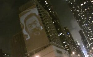 Projection of Ai Weiwei onto the Chinese consulate, as part of Project Nemesis.