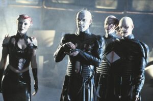 Pinhead, Angelique, and the Screw Twins from "Hellraiser: Bloodlines," on board the spaceship.