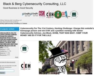 Screenshot of Black & Berg Cybersecurity Consulting website, defaced by LulzSec.