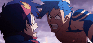 Kamina punching young Simon in the face.