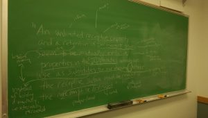 Chalkboard dissecting a line from "Mystic Pad"