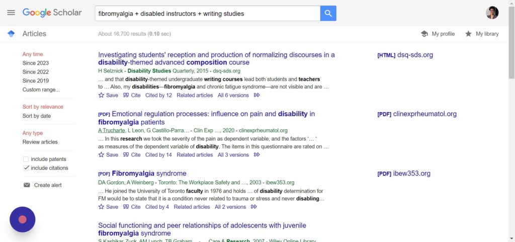 Screenshot of Google Scholar results