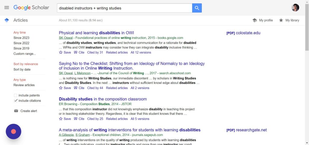 Screenshot of Google Scholar results.