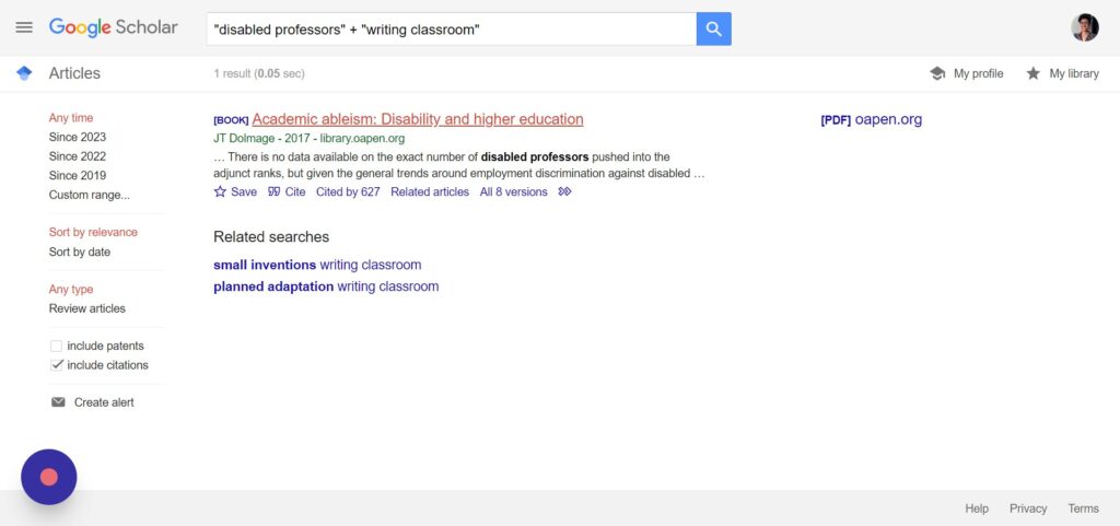 Screenshot of Google Scholar