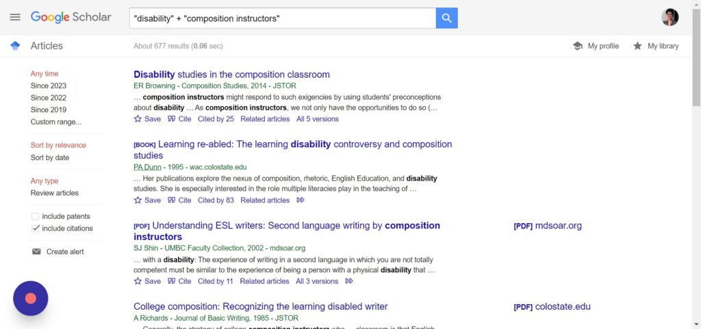 Screenshot of Google Scholar