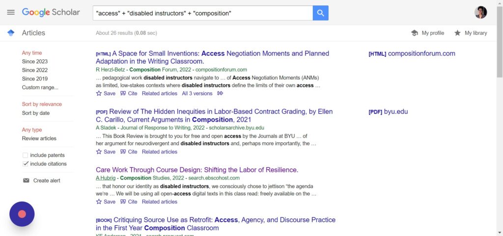 Screenshot of Google Scholar
